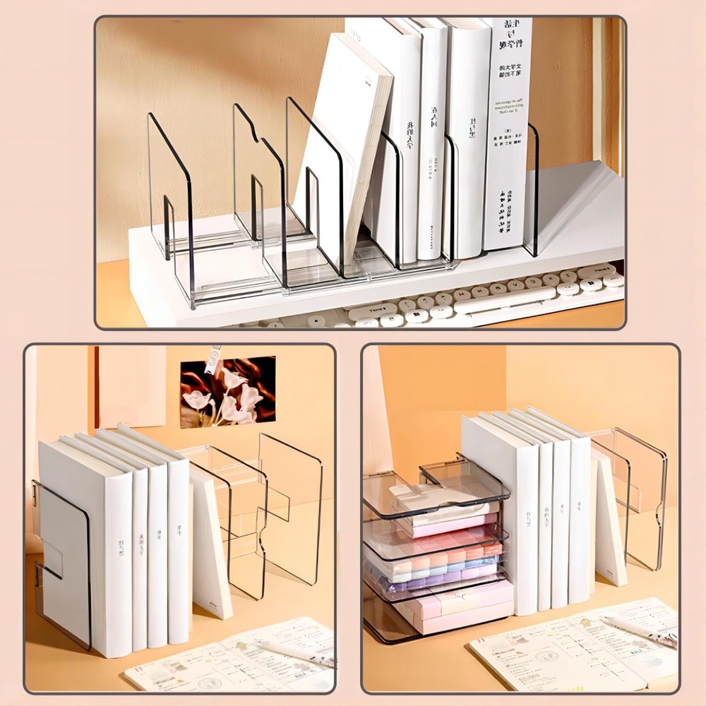2-Pack Clear Desktop File Organizer Expandable Acrylic File Sorter Auto Rebound
