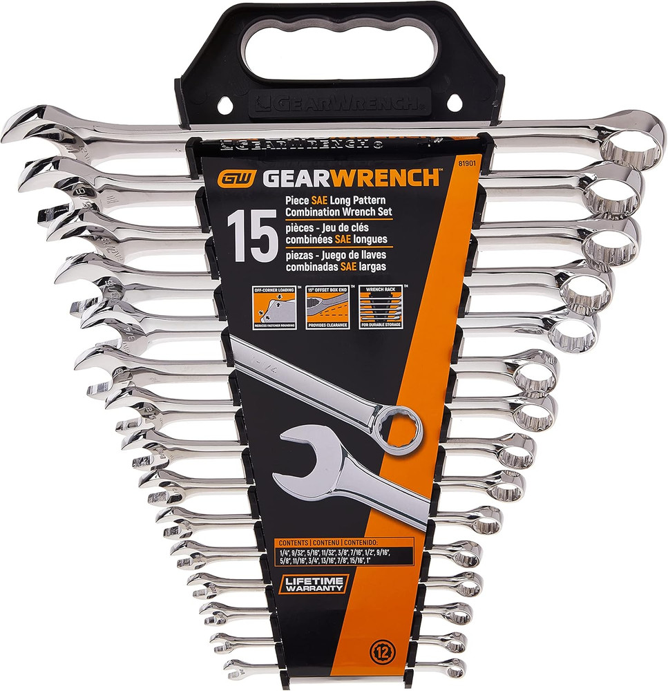 15 Pc. 12 Pt. Long Pattern Combination Wrench Set, SAE - 81901