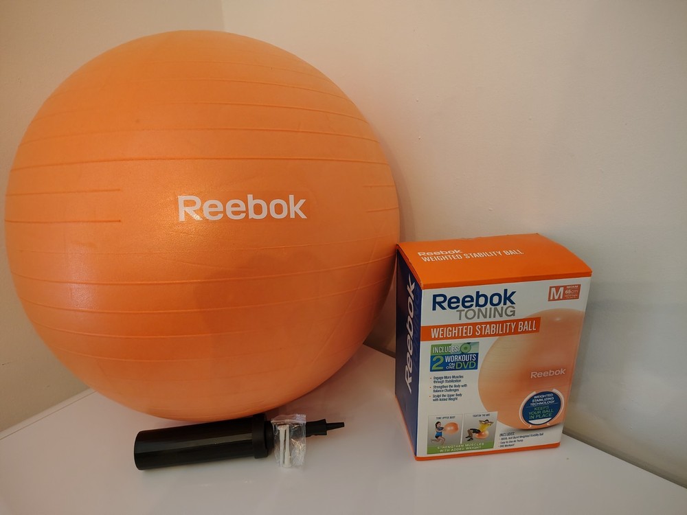 Reebok Toning Weighted Stability Ball, Medium 65cm, 2 Workout DVD's New Open Box