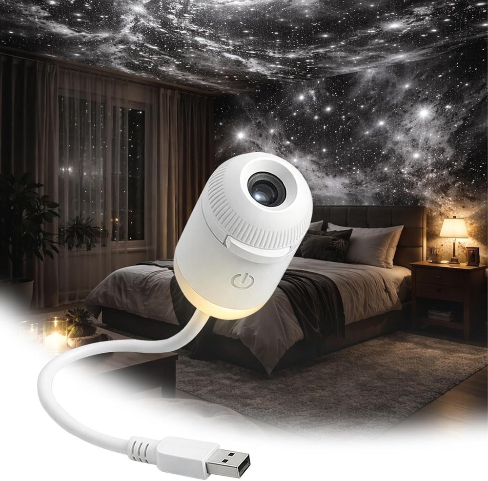 2-in-1 Star Projector Night Light 12 Slides USB 360° Rotating Touch Dim