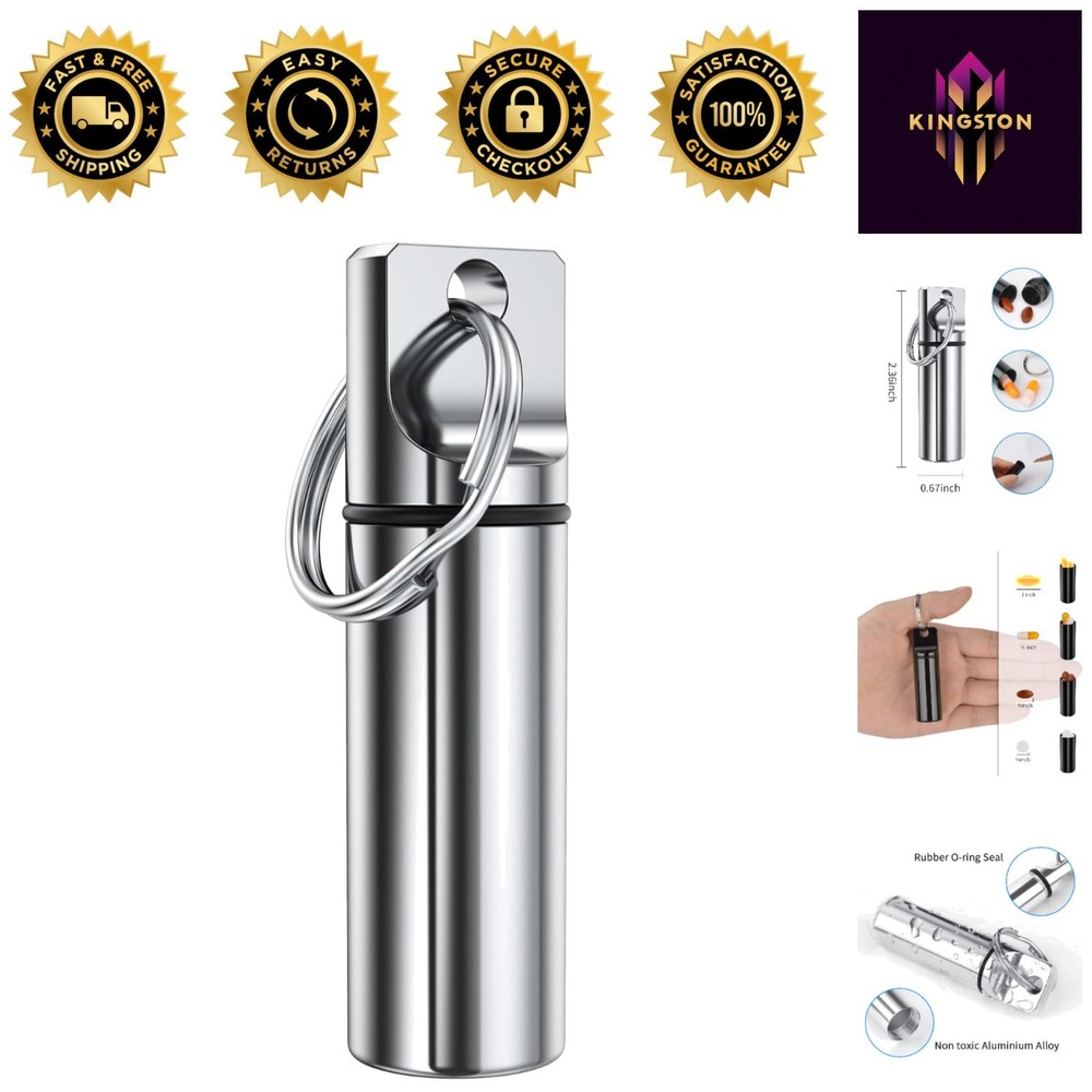 Portable Silver Aluminium Pill Holder Keychain - Multi-Functional Travel Case