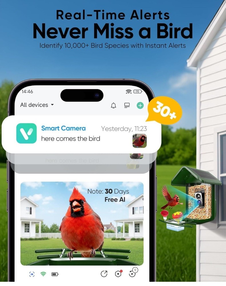 Bird Feeder with Camera Solar Powered - Smart Bird Feeder Camera 2K HD Live...