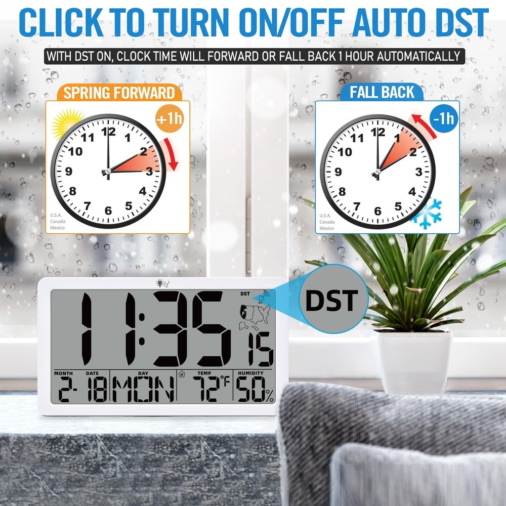 TXL Atomic Digital Wall Clock, Battery Operated with Temperature & Humidity, ...