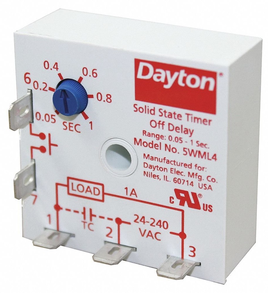 Dayton Single Function Encapsulated Timing Relay, 24VAC, Mounting: Surface,