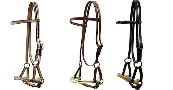SIDEPULL Double Stitched Leather  with DOUBLE ROPE NOSE Horse Size