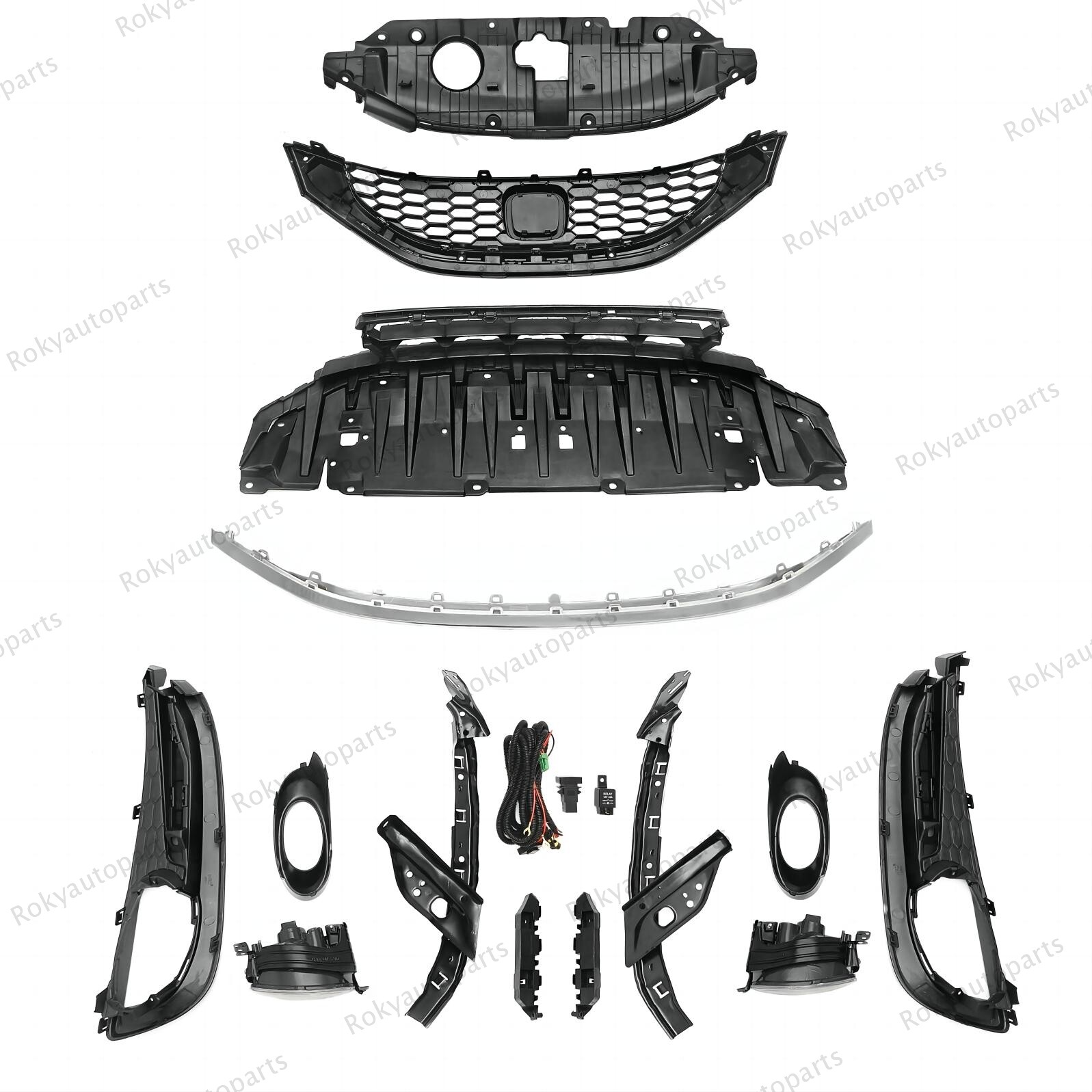 14PC For CIVIC Sedan 2013-2015 Bumper Upper Lower Chrome Grille Fog lights Bezel