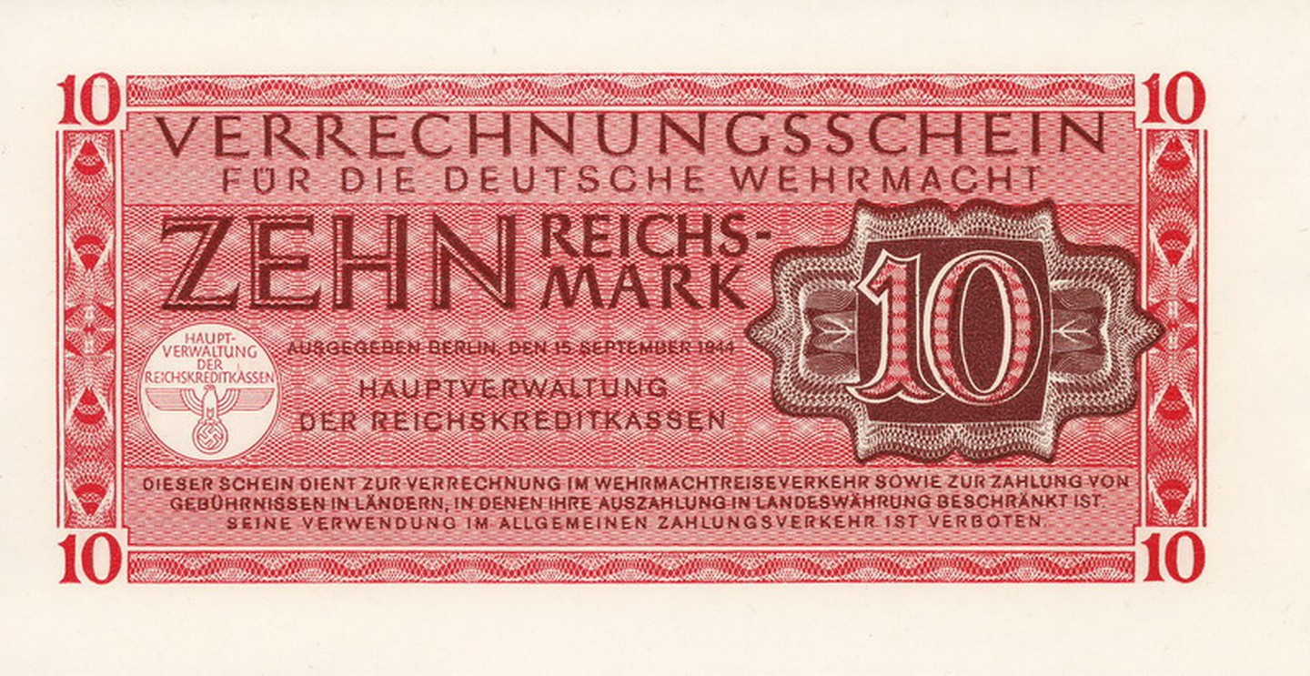Currency Germany 1944 WW2 Wehrmacht Fascism War 10 Reichmark Uncirculated