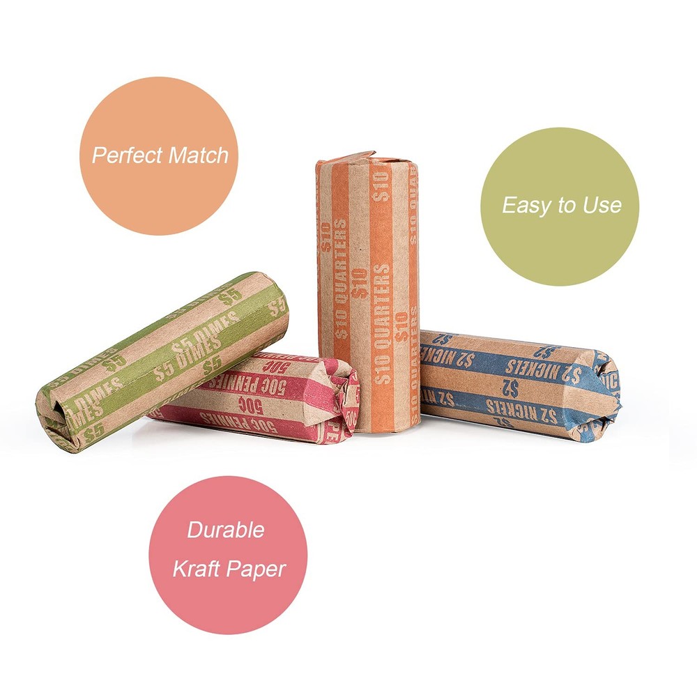 Coin Wrappers Assorted 500 Flat Stripped Roll for 500