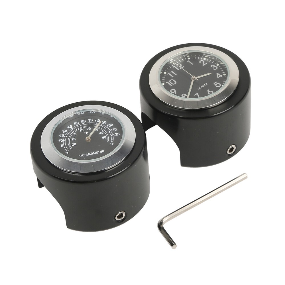 7/8" 1" Handlebar Black Dial Clock Temp Thermometer Universal Motorcycle
