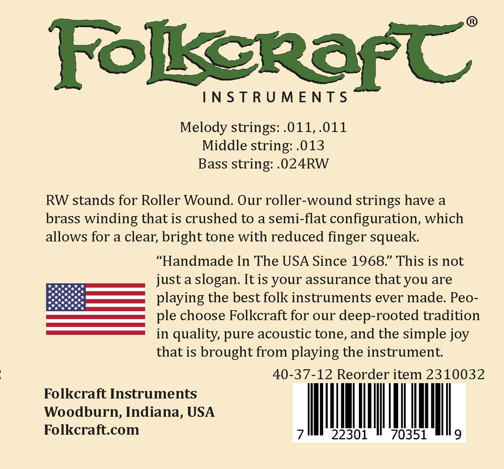 Folkcraft® Mountain Dulcimer String Set, Loop Ends (.011" .011" .013" .024"RW)