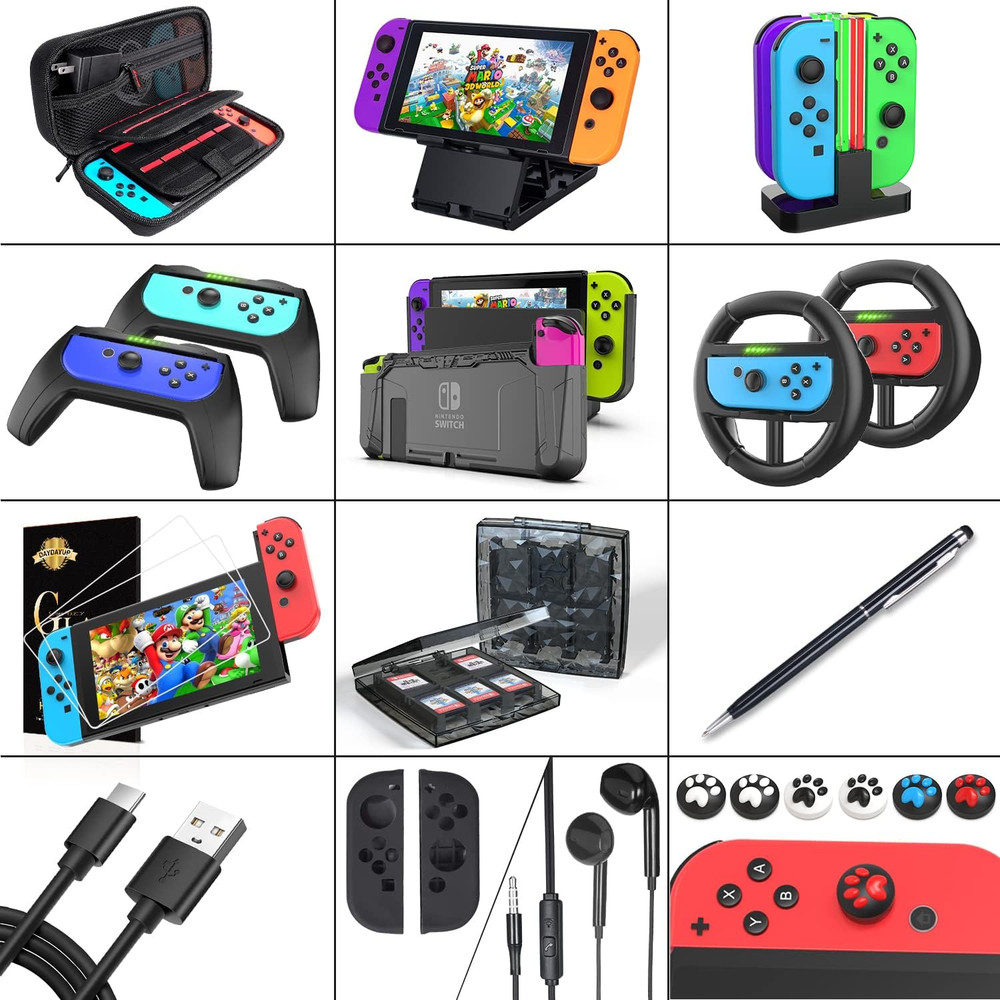Deruitu Switch Accessories Bundle Compatible with Nintendo Switch, Kit with Carr