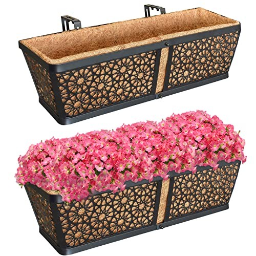 Railing Planter Boxes, 24 Inch Window Flower Box 24 Inch - 2 Pack Rectangular