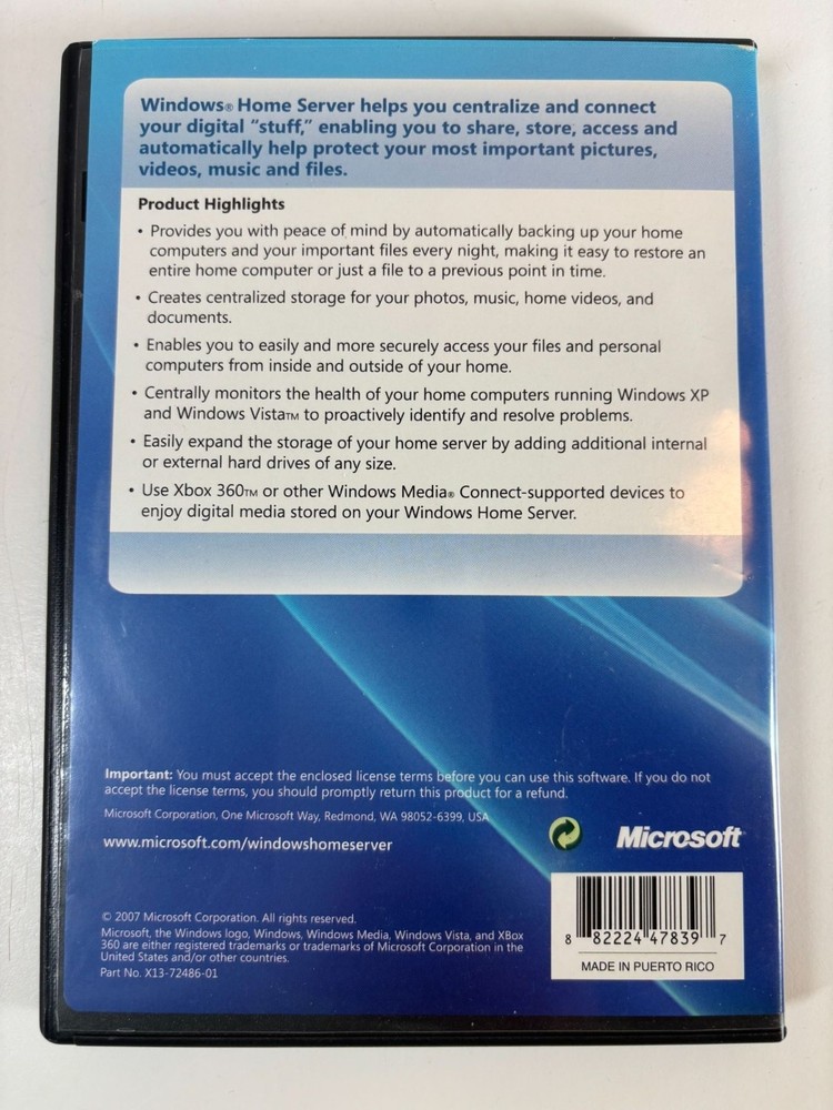 Rare Windows Home Server Software Microsoft 2007 Install Disk Microsoft Store