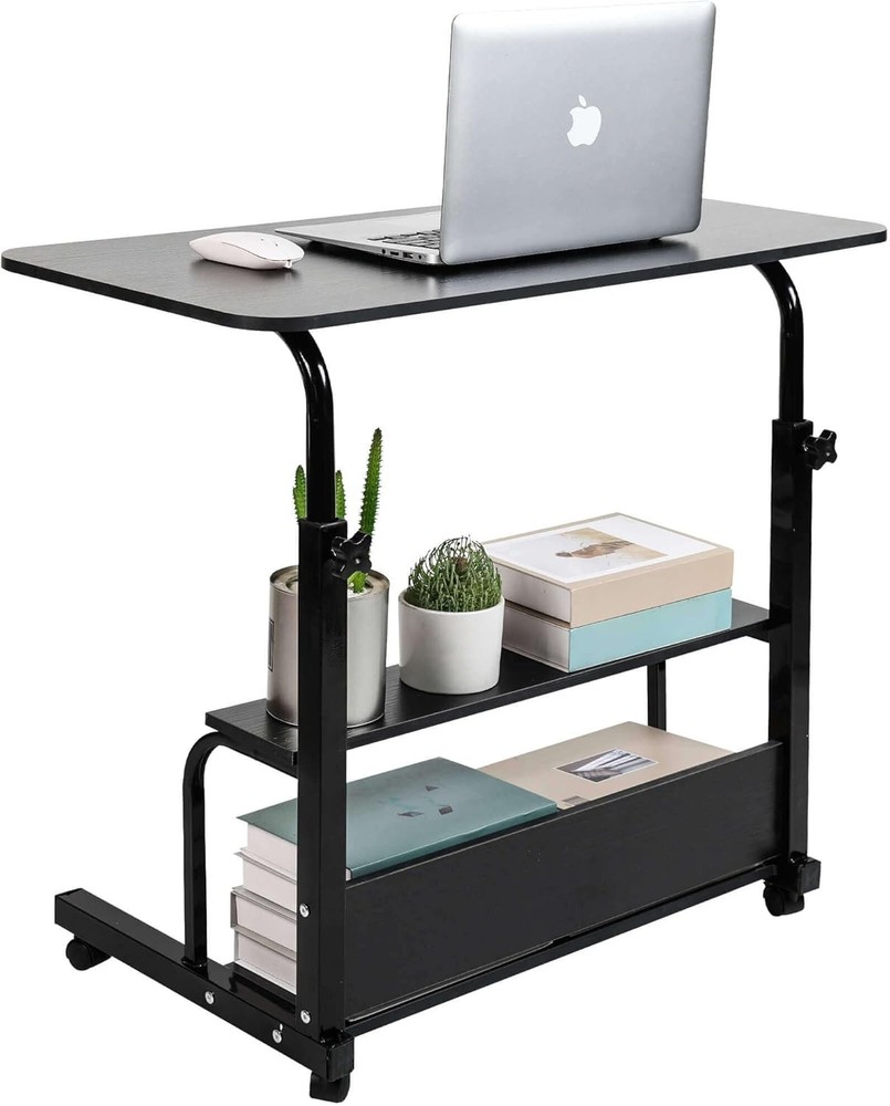 Adjustable Height Mobile Computer Desk Small Space Rolling Writing W/ Wheels