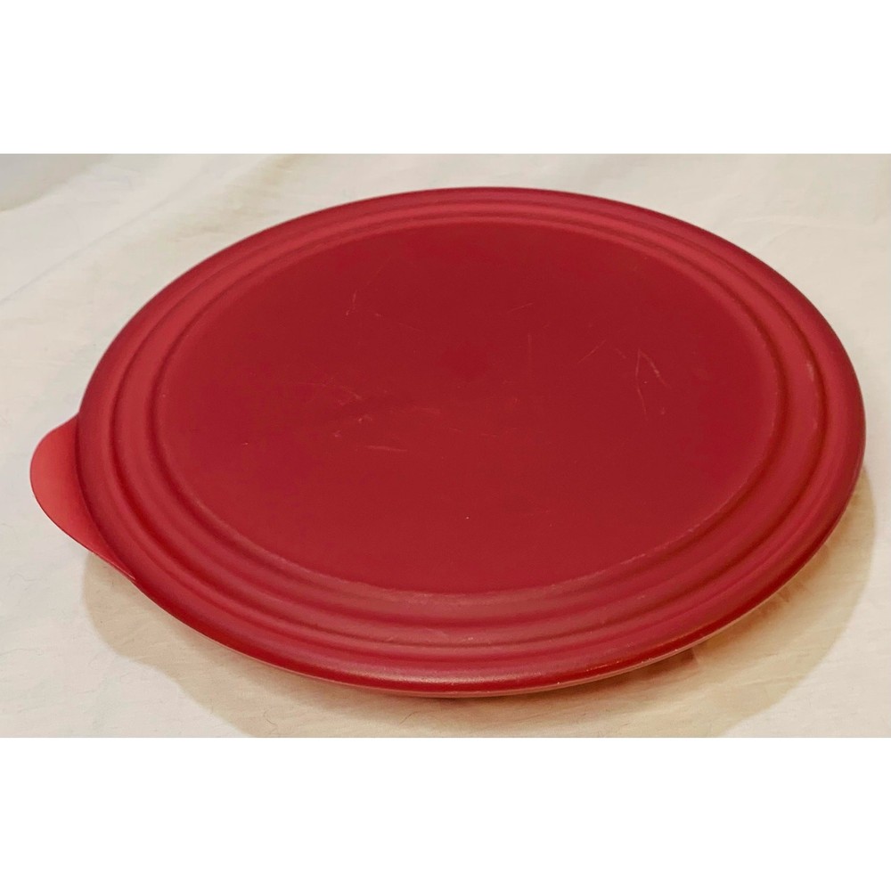 Tupperware Sheerly Elegant Red Round Platter Ruby Seal Clear 10" Serving Plate
