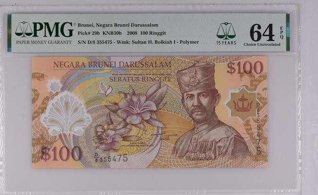Brunei 100 Ringgit 2004 2008 2013 P29a 29b 29c UNC - Polymer / PMG GEM64/66EPQ