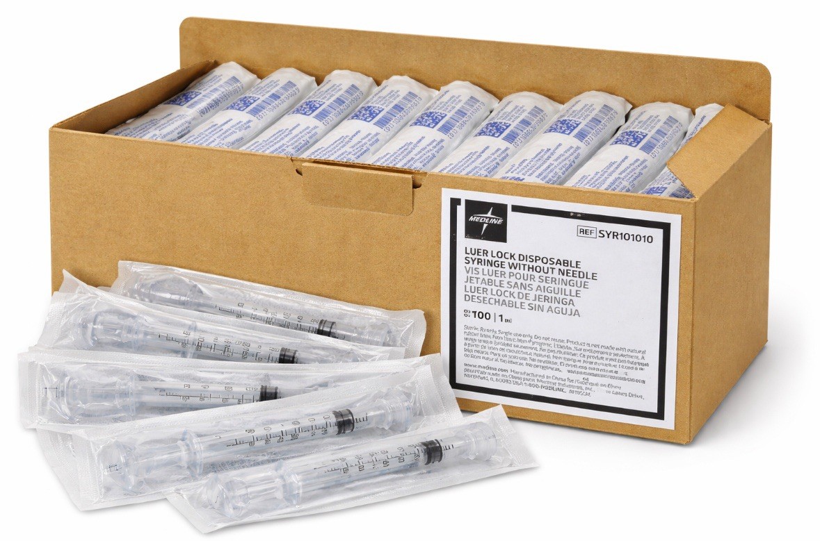 Medline 1mL Luer Lock Disposable Syringe No Needle Sterile Box of 100 SYR101010