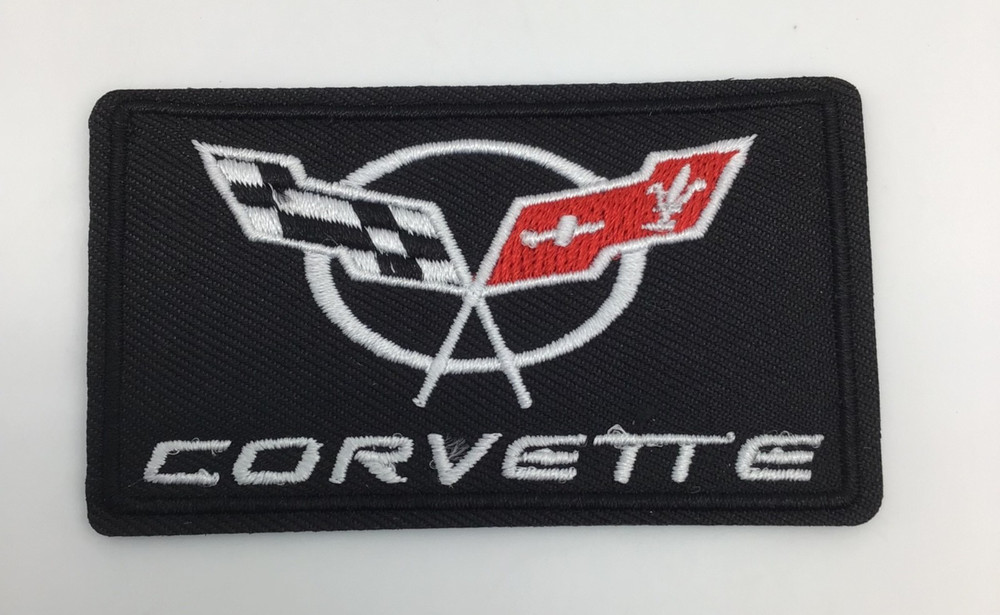 Corvette Double Racing Flag Embroidered Patch Iron-On 3 Inches