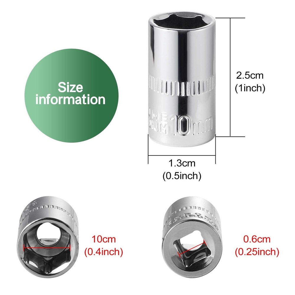 [12pcs] Durable 10mm Socket, 1/4 socket set,Shallow Socket 1/4 Inch Drive 10m...