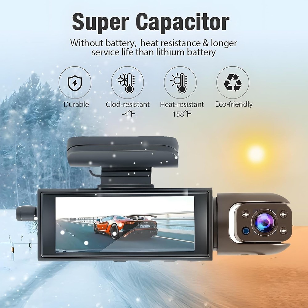Comprehensive 1080P Front/Inside Dash Camera with Loop Recording & Night Vision