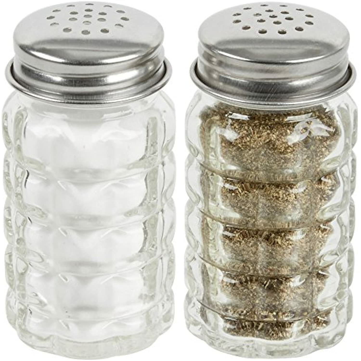 Retro Style Salt and Pepper Shakers with Stainless Tops Set of 2