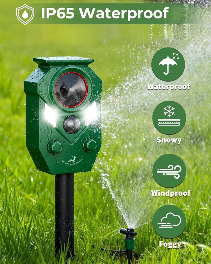 Humane Solar Deer Repellent - Ultrasonic Motion Sensor with Strobe Light, 4-Pack