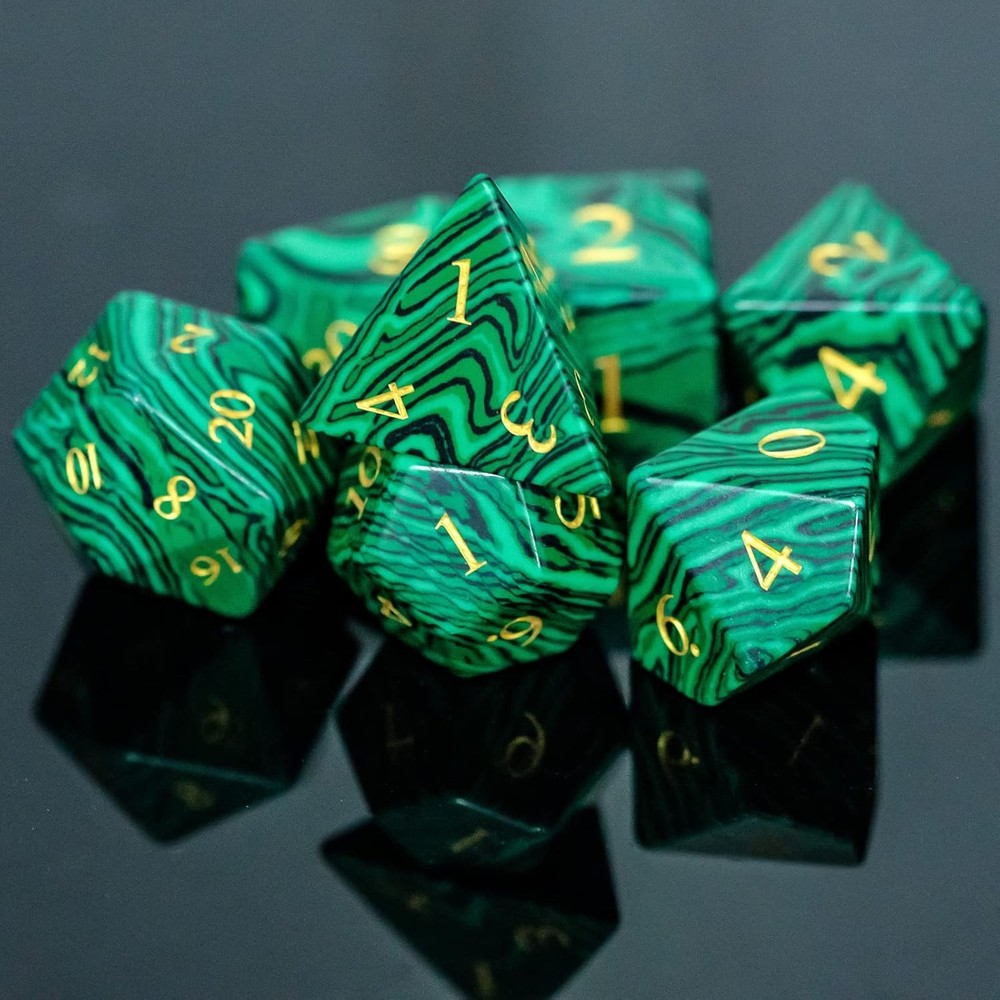 Malachite Stone Dice Set D&D 7PCS Gemstone Dice Polyhedral with Gift Case for Ro
