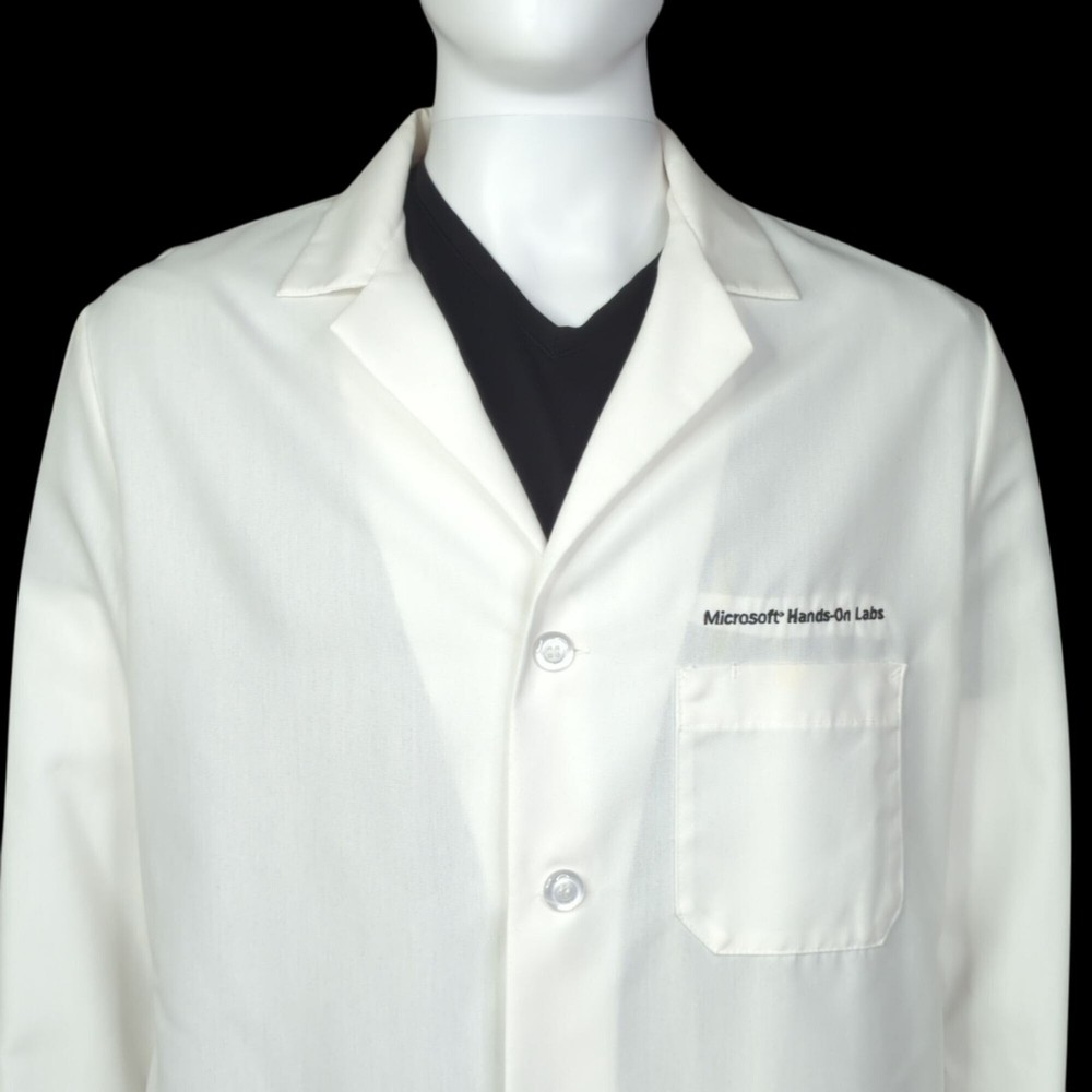 Red Kap "Microsoft Hands-On Lab" White Lab Coat, Men's 48 Regular