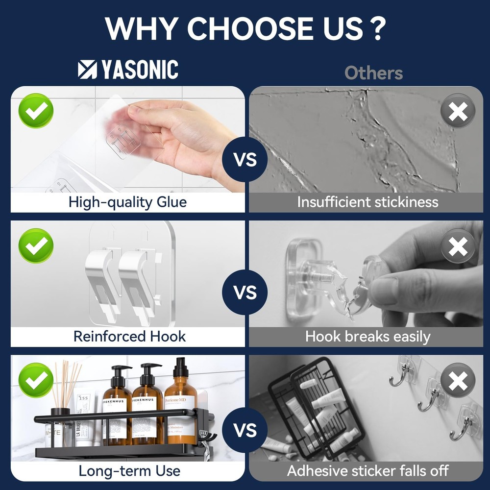 YASONIC 2-Pack Shower Caddy Adhesive Replacement - 2 PACK, Transparent