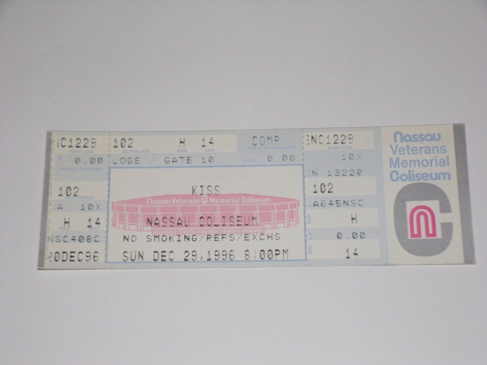 KISS Full Ticket Stub 1996 Alive Reunion Concert Tour NY Nassau Vintage Kiss