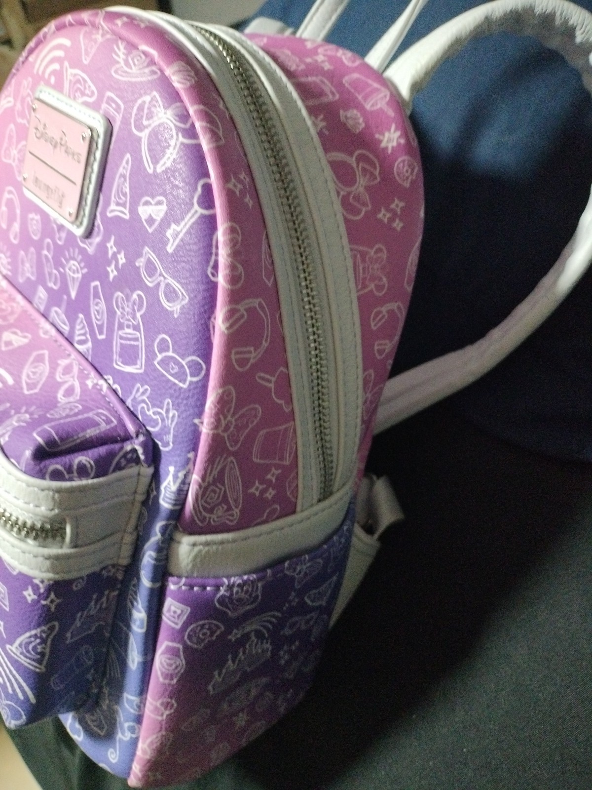 Loungefly Disney Parks Ombre Purple Pink Icons Mini Backpack Bag