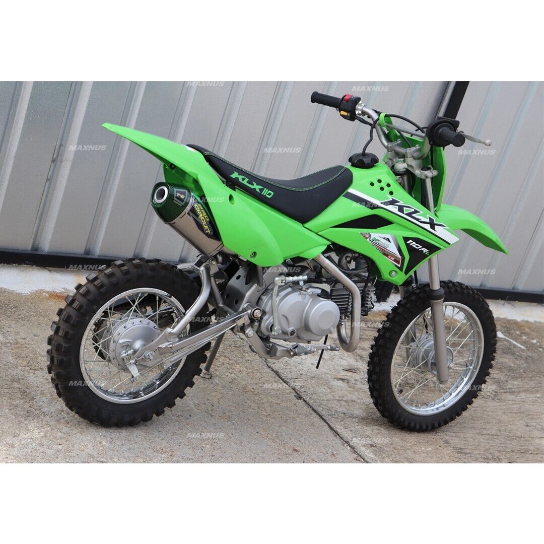 EXHAUST MUFFLER PIPE FULL SYSTEM CARBON GREEN FIT FOR KAWASAKI KLX110 KLX110L