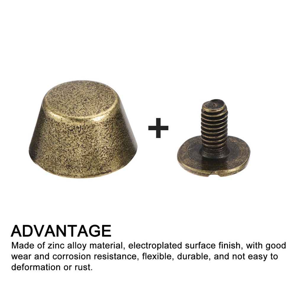 Screw Back Stud Spike (12x7mm) 10pcs, Flat Head Stud Rivets Bronze Tone