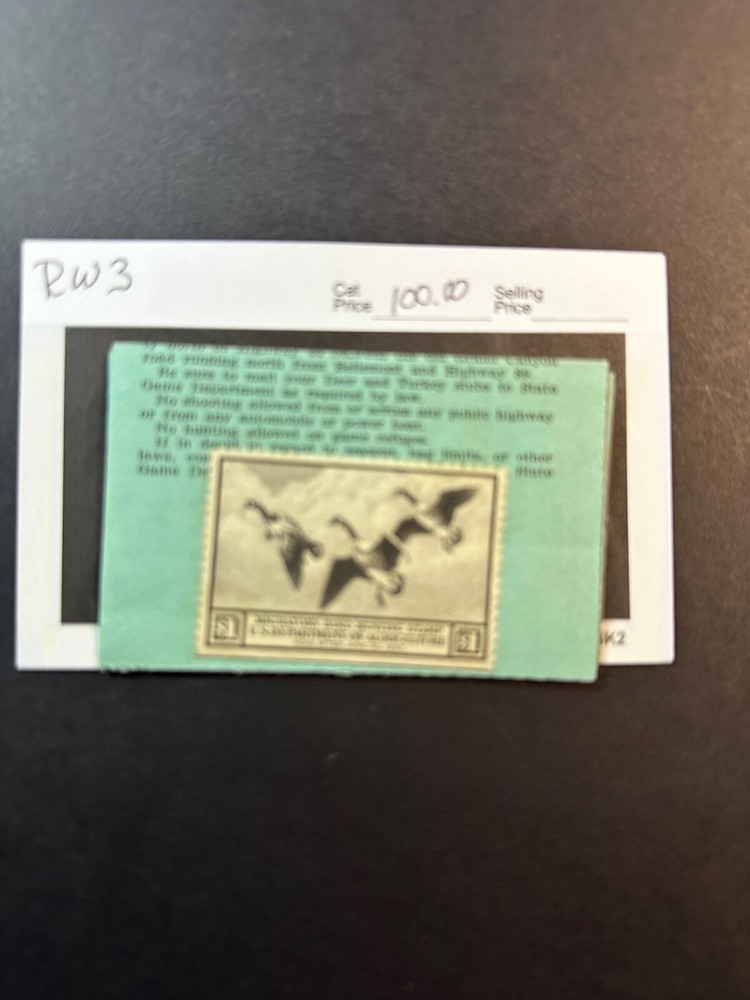 US Scott # RW3      Duck Stamp on license