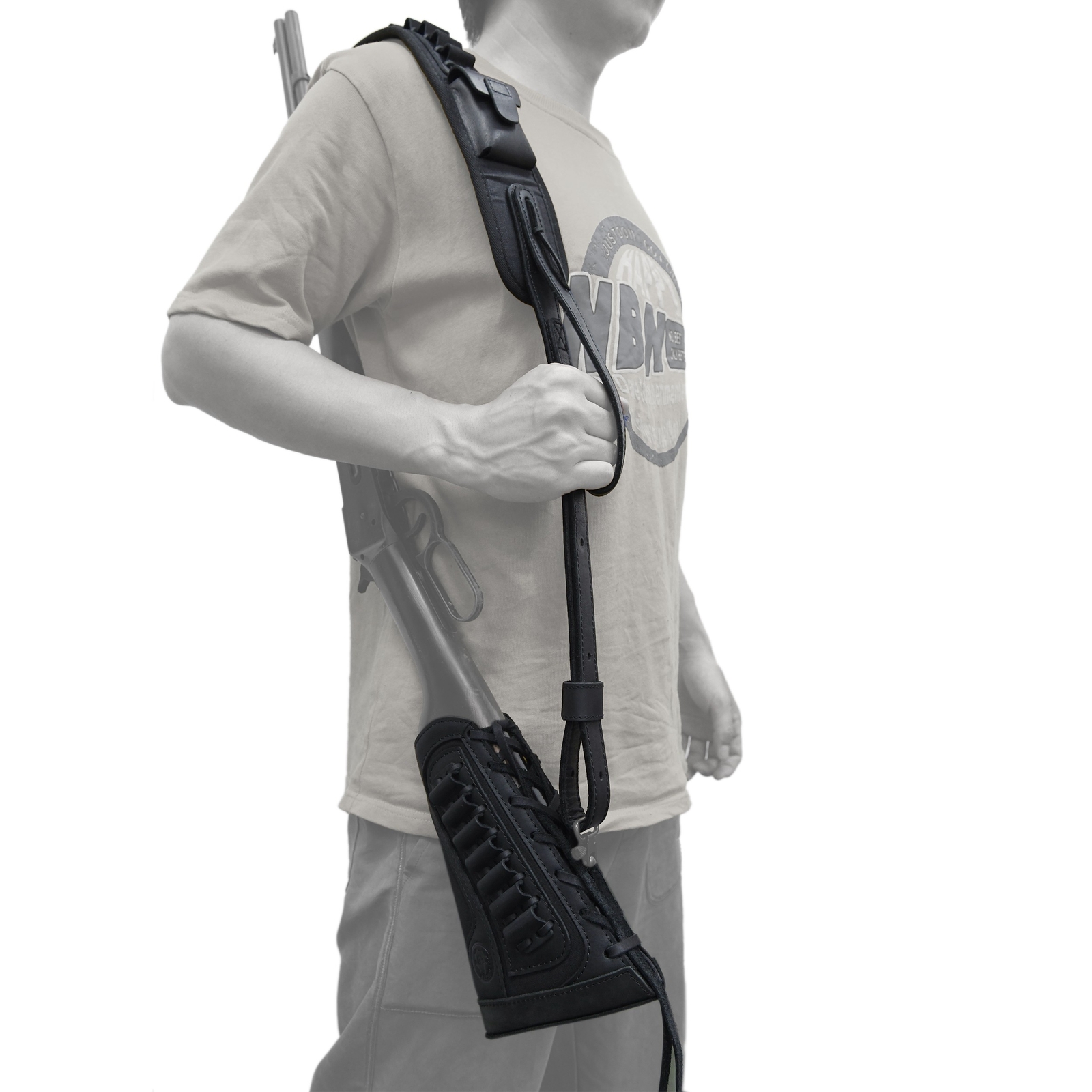 Shooting Combo of Leather Rifle Gun Buttstock Cover with Sling.22LR.357.308 12GA