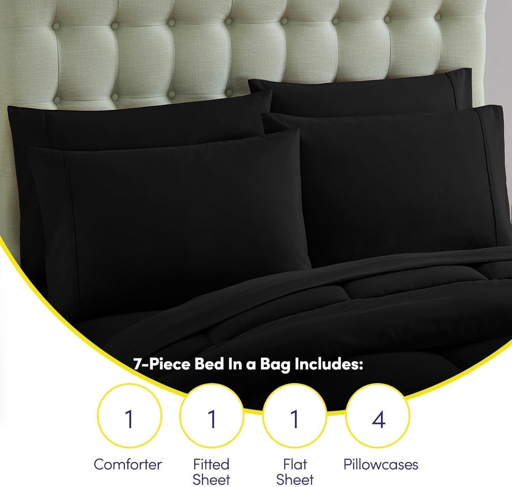 7 Piece Comforter Set Bag Solid Color All Season Soft Down Alternative Blanket