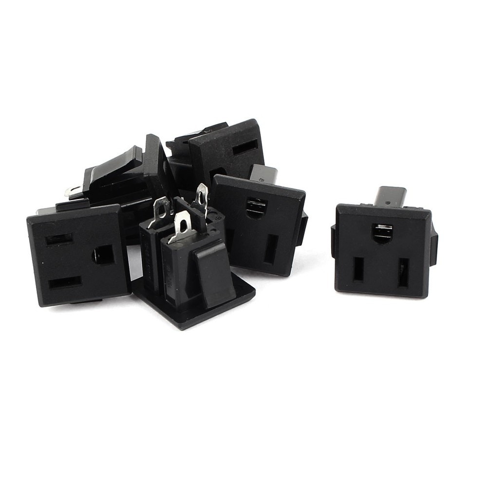 6 Pack AC 125V 15A Panel Mount Power Socket Connector Black for US 2Pin Plug