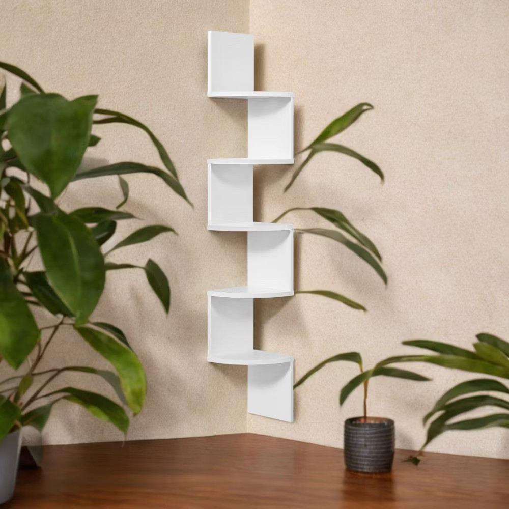 Wall Mount Floating Corner Shelf, 5-Tier Radial for Bedroom, Living
