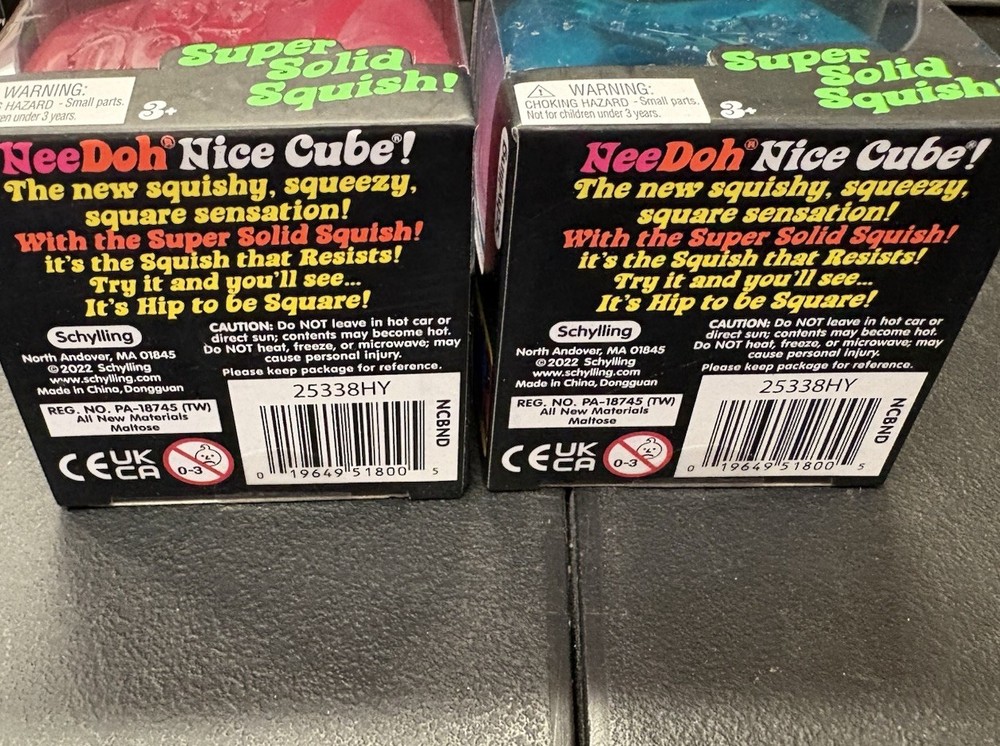 Schylling Nee Doh Nice Cube Super Solid Squish Red & Blue Sensory Toy 2pack!