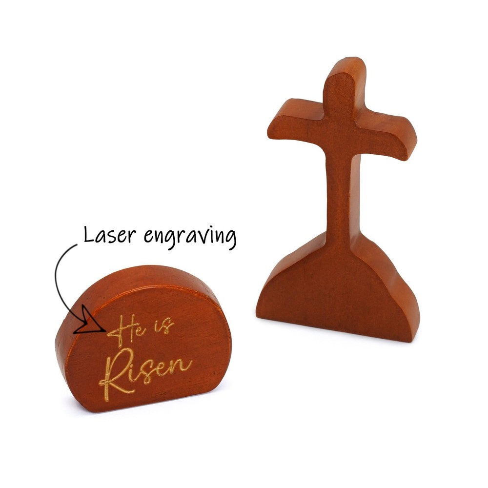 Empty Tomb Scene Spring Easter Decorations, He is Risen Natural Wood Easter D...