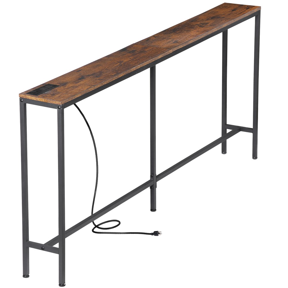 70.8'' Console Table w/ Charging Station Entryway Table Behind Sofa Rustic Brown