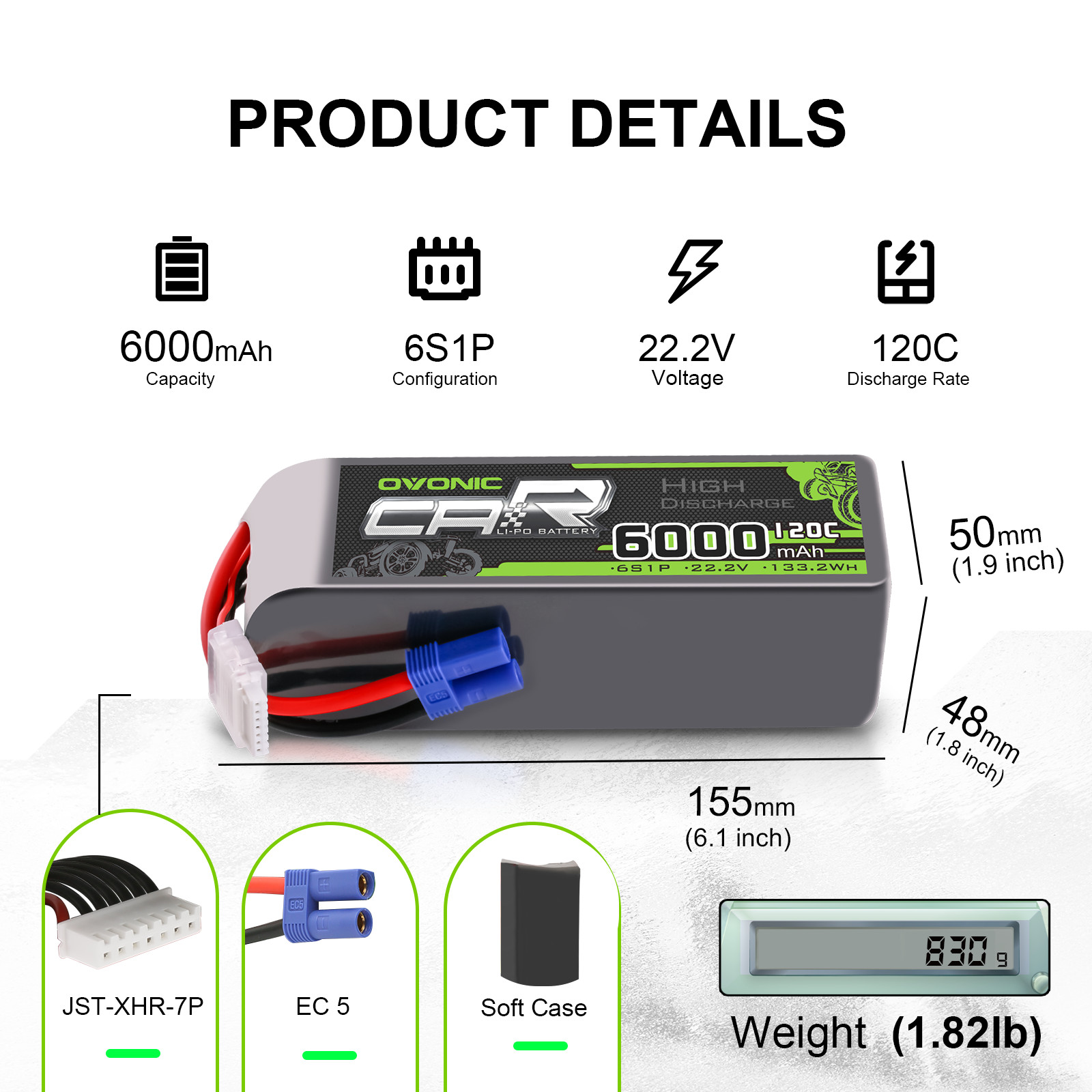 2x Ovonic 22.2V 6S 6000mAh 120C Lipo Battery EC5 for RC Car Truck Heli Jet Boat