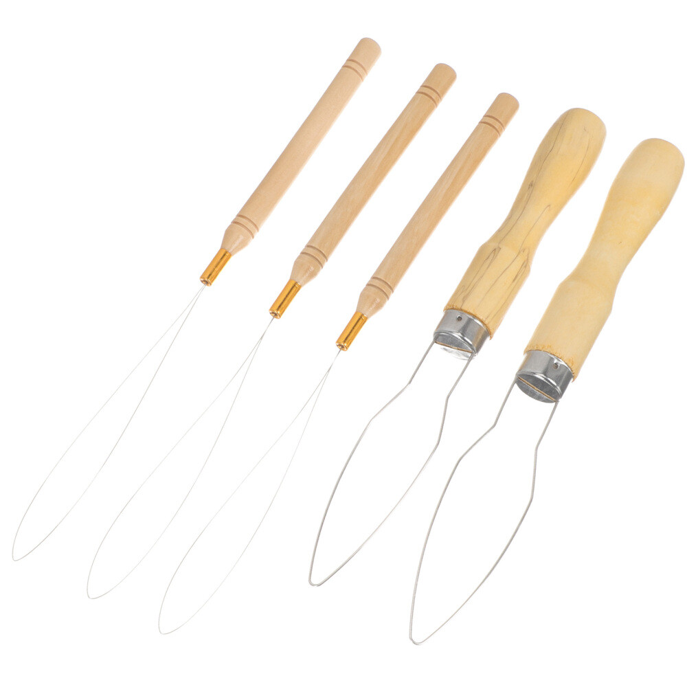 5 Pcs Wood Pulling Hook Tool Bundle for Beard Beads & Hair Extensions