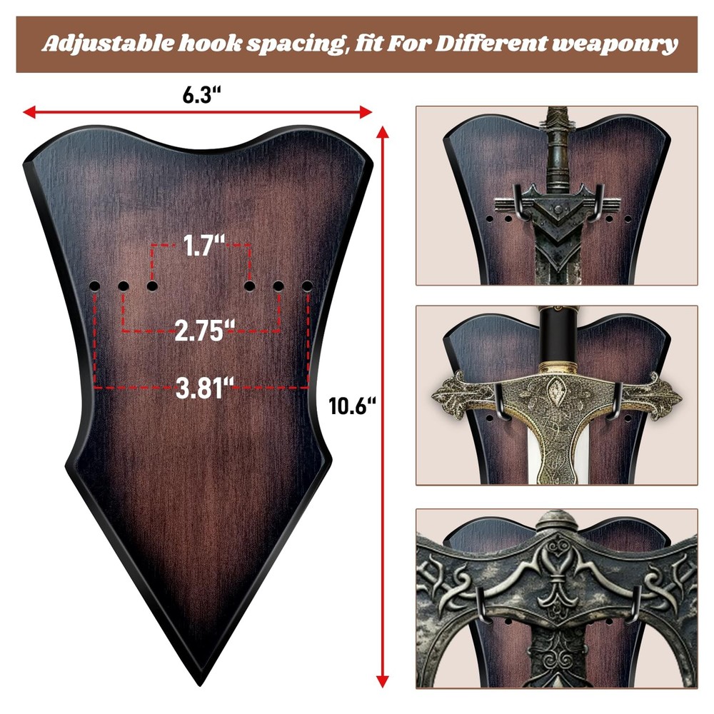 �Sword Plaque Wall Mount Vertical Display Stand for Bow Dagger Axe Medium�