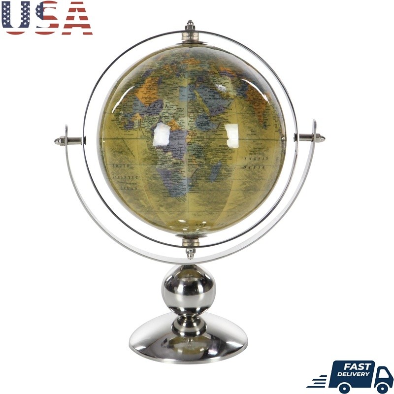 Silver Globe Educational Decorative World Globe Home Office Tabletop Decor New