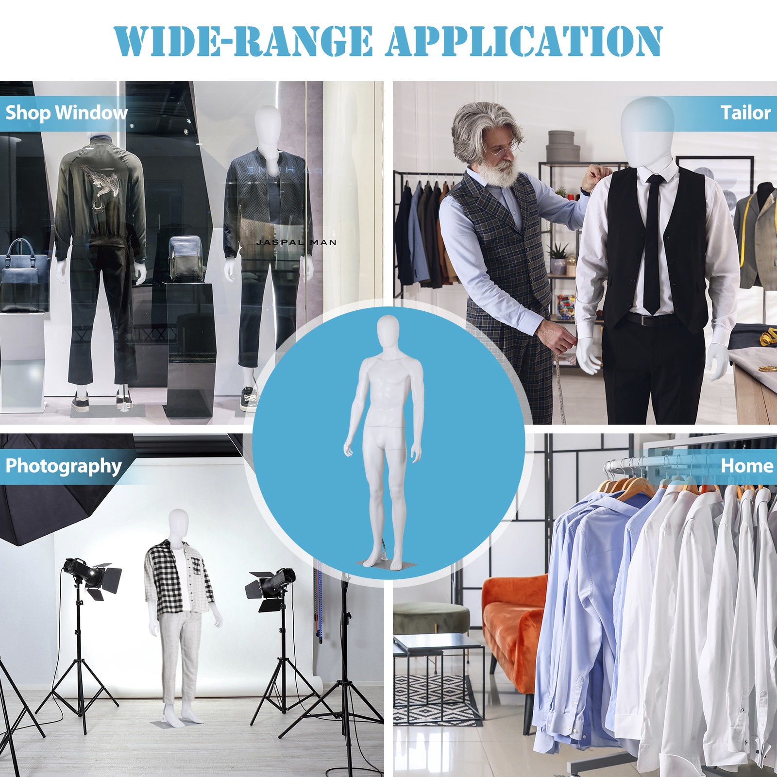 Male Mannequin Full Body Dress Form Adjustable 73Inch Realistic Detachable White