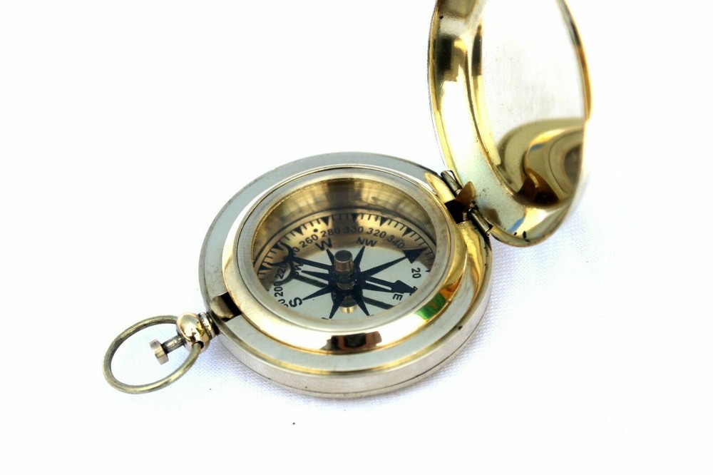 Handmade Nautical Brass Push Button Vintage Directional Pocket Compass