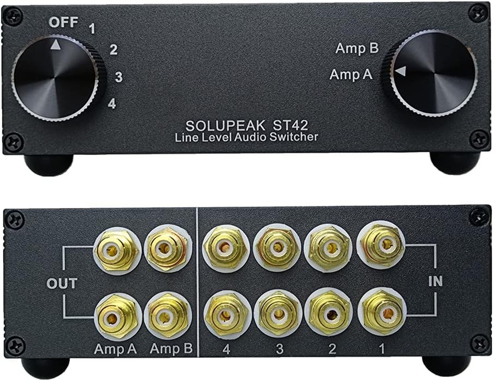 ST42 4-Way RCA Audio Switch Source Signal Input switcher selector Splitter Box (