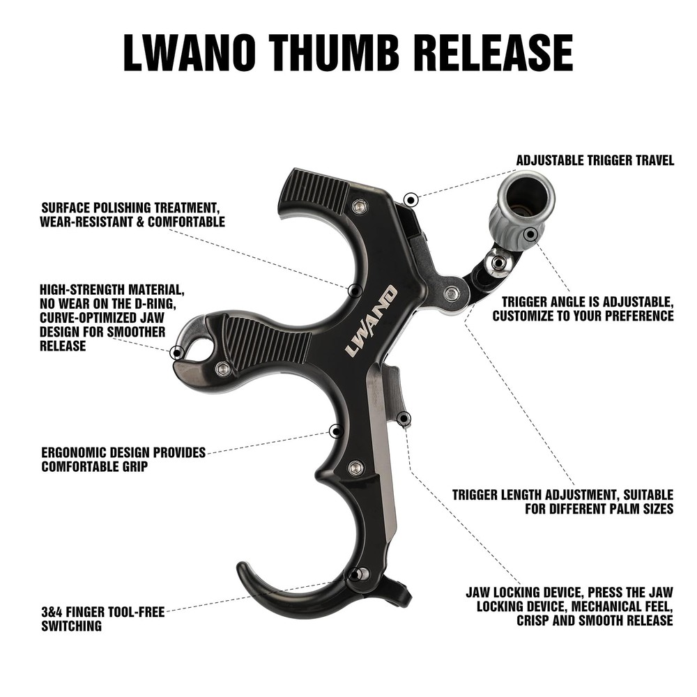 Thumb Bow Release - 3&4 Finger Adjustable Archery Compound Bow Release Aid, w...