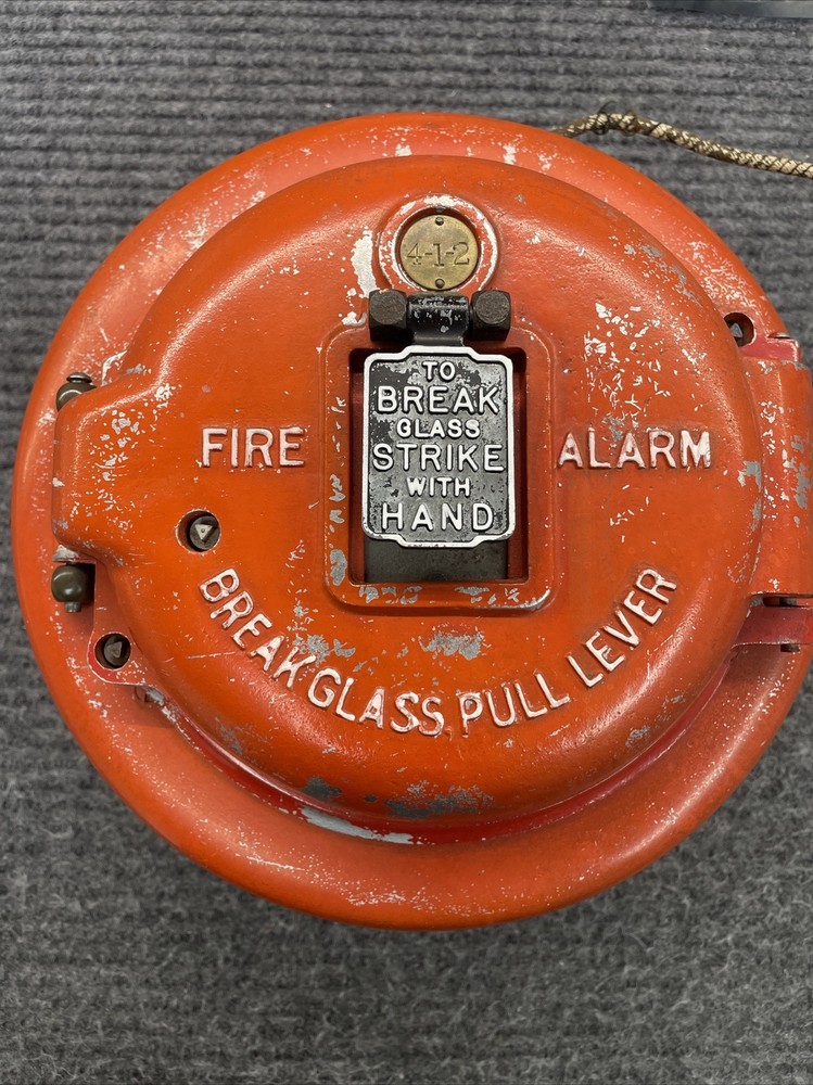 Vintage Rare Coded Fire Alarm Pull Station Red Round Break Glass Pull Lever 412